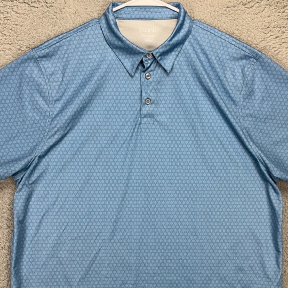 Etonic Mens Golf Polo Shirt 2XL Blue Geometric Short Sleeve Rugby Performance